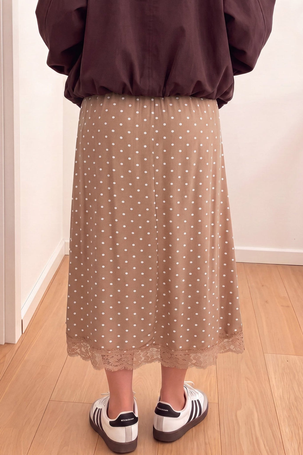 Polka Dot Lace Hem Midi Skirt - Rooted & Reckless Co.