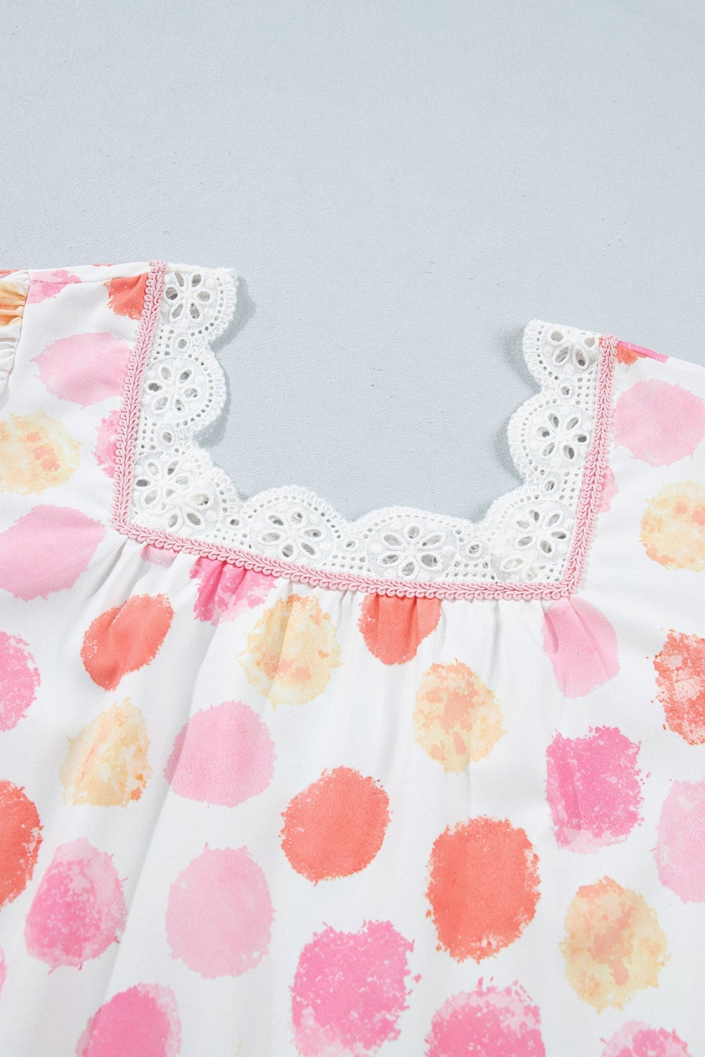 Polka Dot Lace Trim Square Neck Puff Sleeve Blouse - Rooted & Reckless Co.