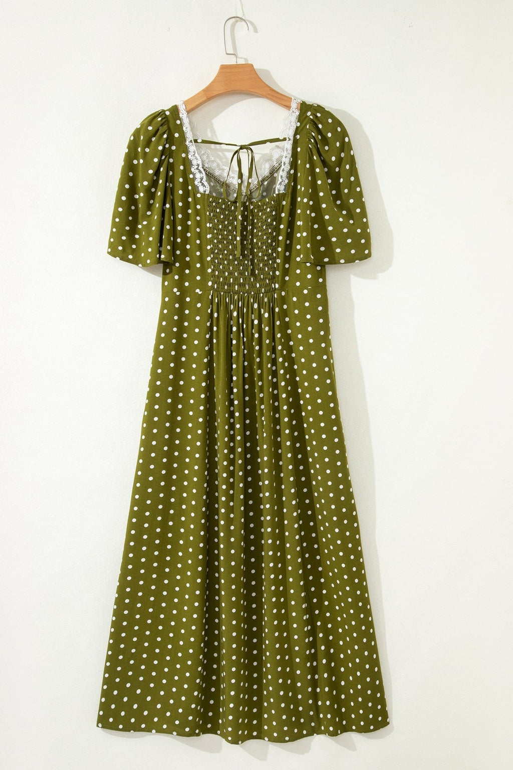 Polka Dot Lace V-Neck Smocked Maxi Dress - Rooted & Reckless Co.