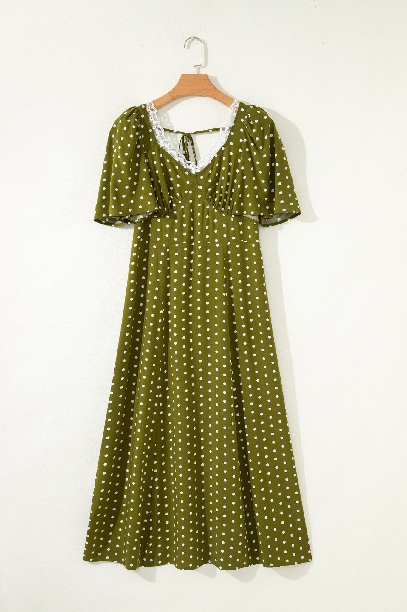 Polka Dot Lace V-Neck Smocked Maxi Dress - Rooted & Reckless Co.