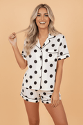 Polka Dot Lapel Shirt & Shorts Pajama Set - Rooted & Reckless Co.