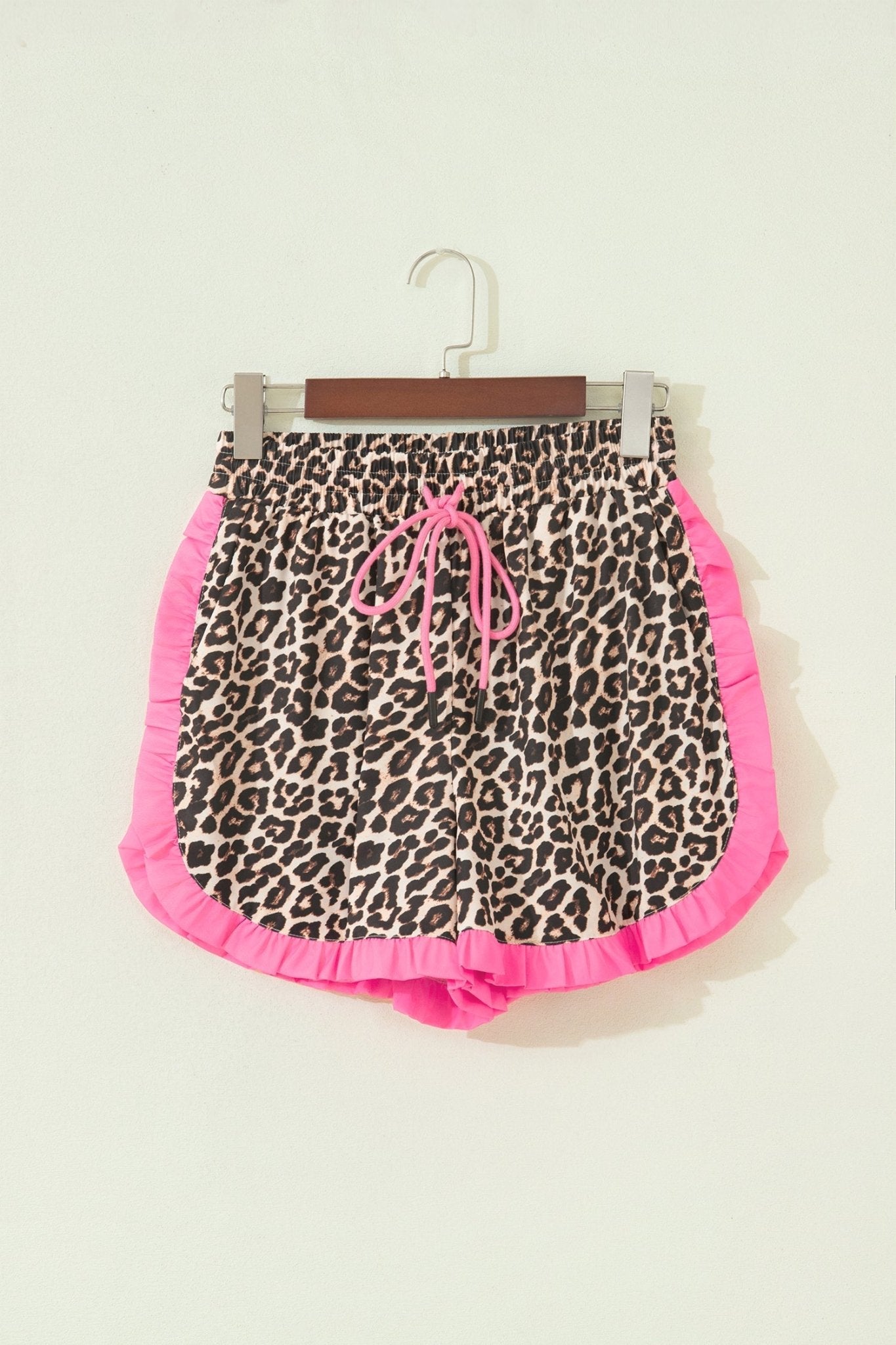 Polka Dot & Leopard Contrast Ruffle Trim Shorts - Rooted & Reckless Co.