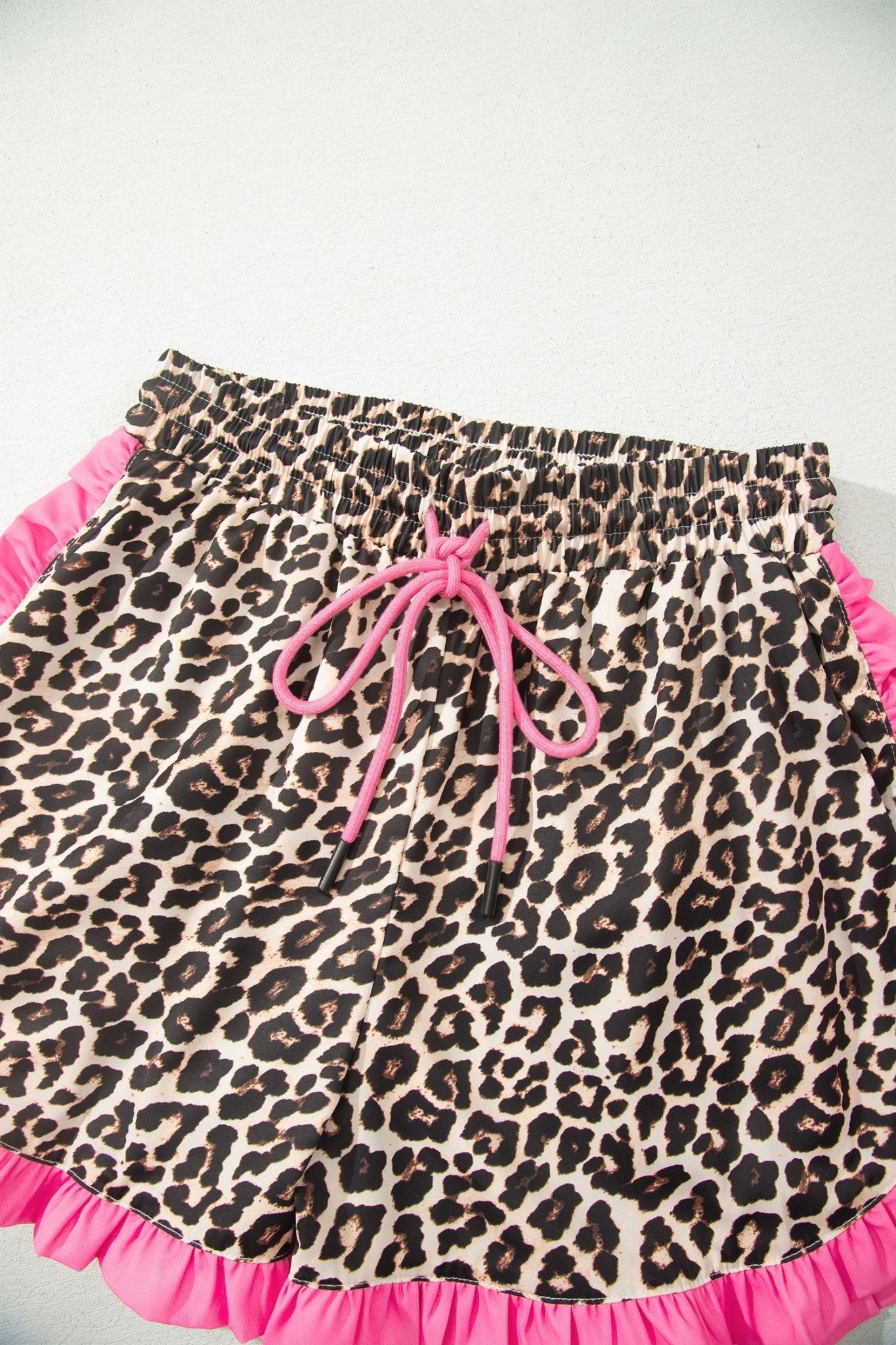 Polka Dot & Leopard Contrast Ruffle Trim Shorts - Rooted & Reckless Co.