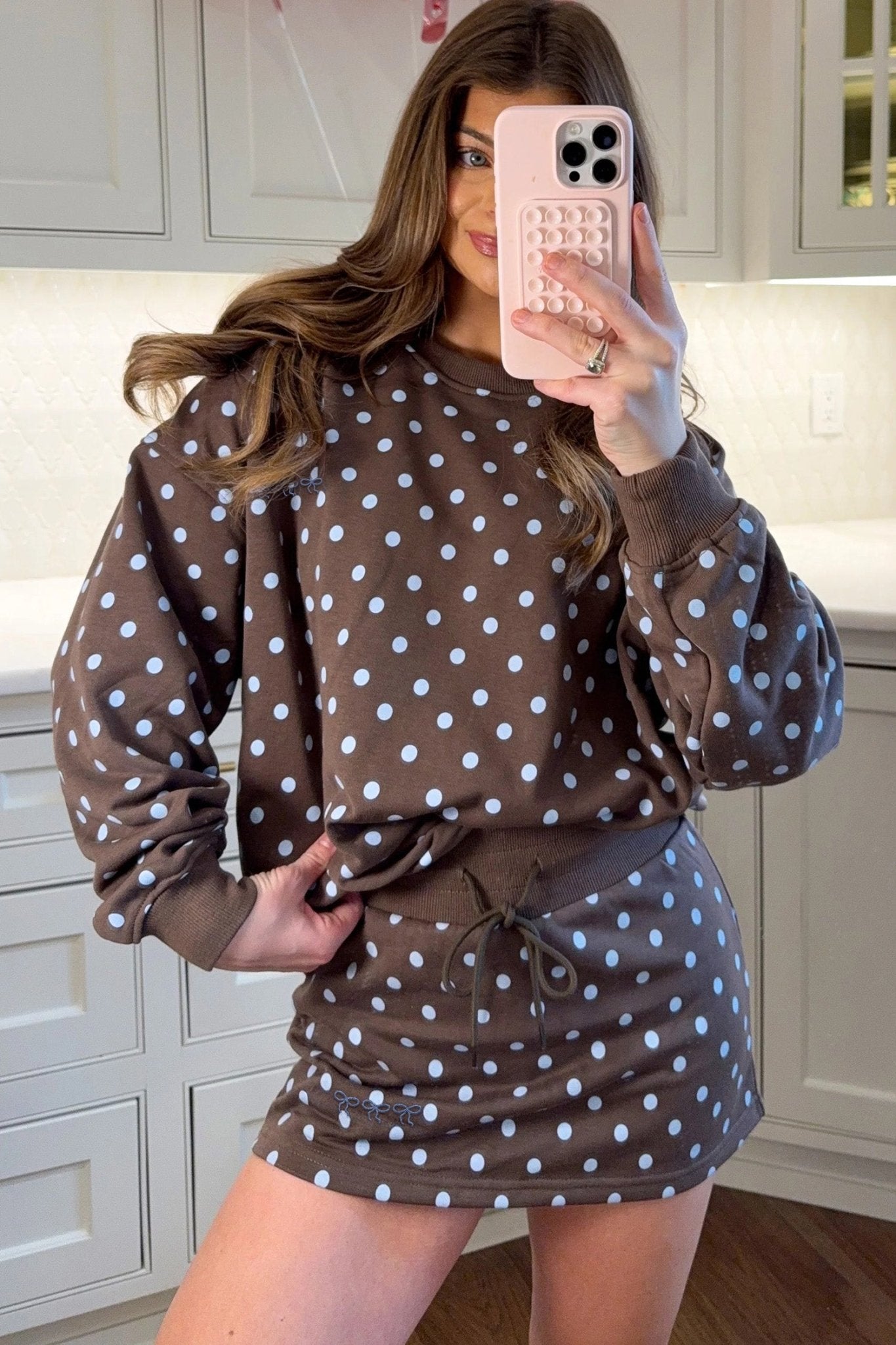 Polka Dot Long Sleeve Pullover & Bow Skort Set - Rooted & Reckless Co.