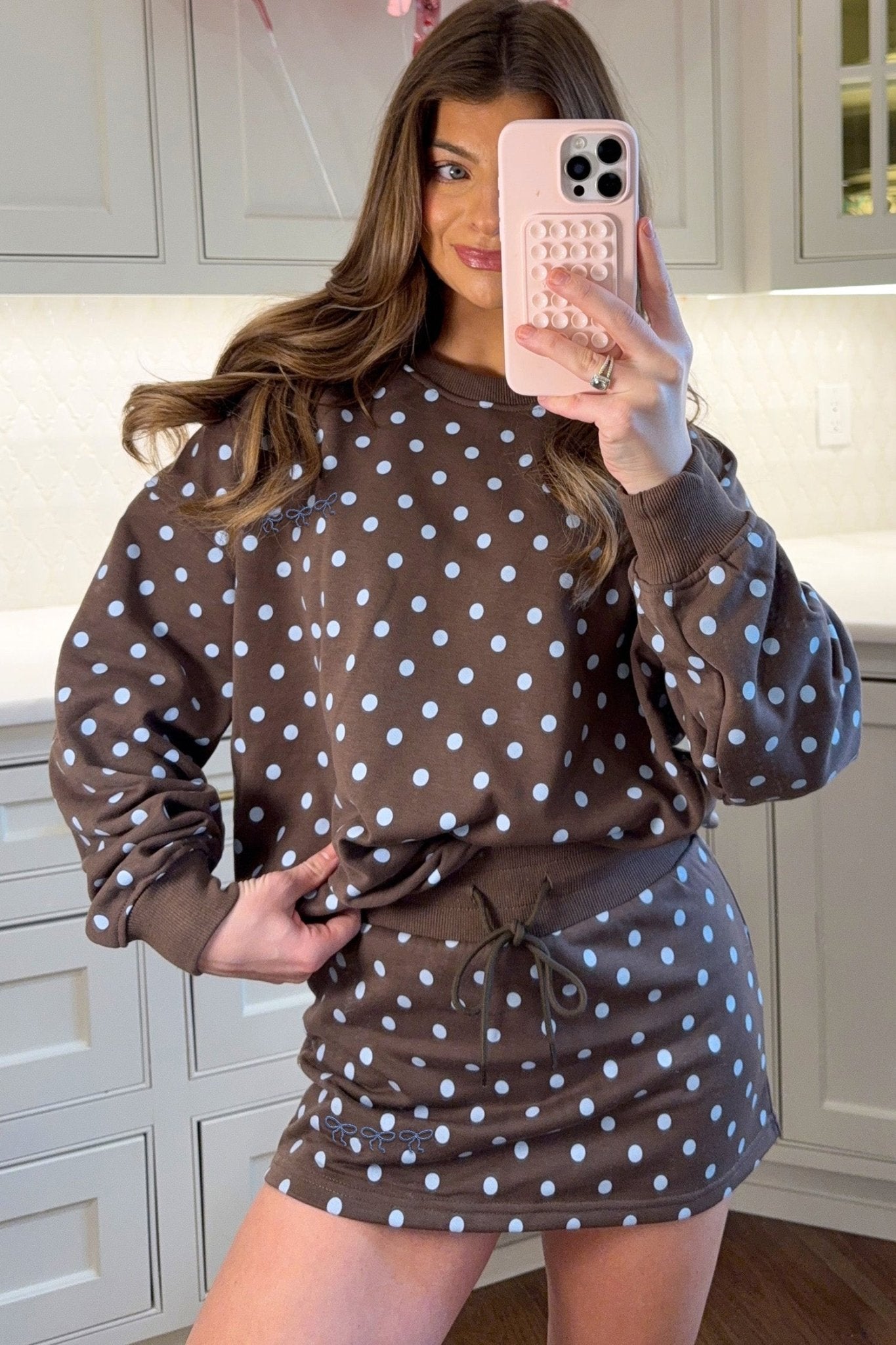 Polka Dot Long Sleeve Pullover & Bow Skort Set - Rooted & Reckless Co.