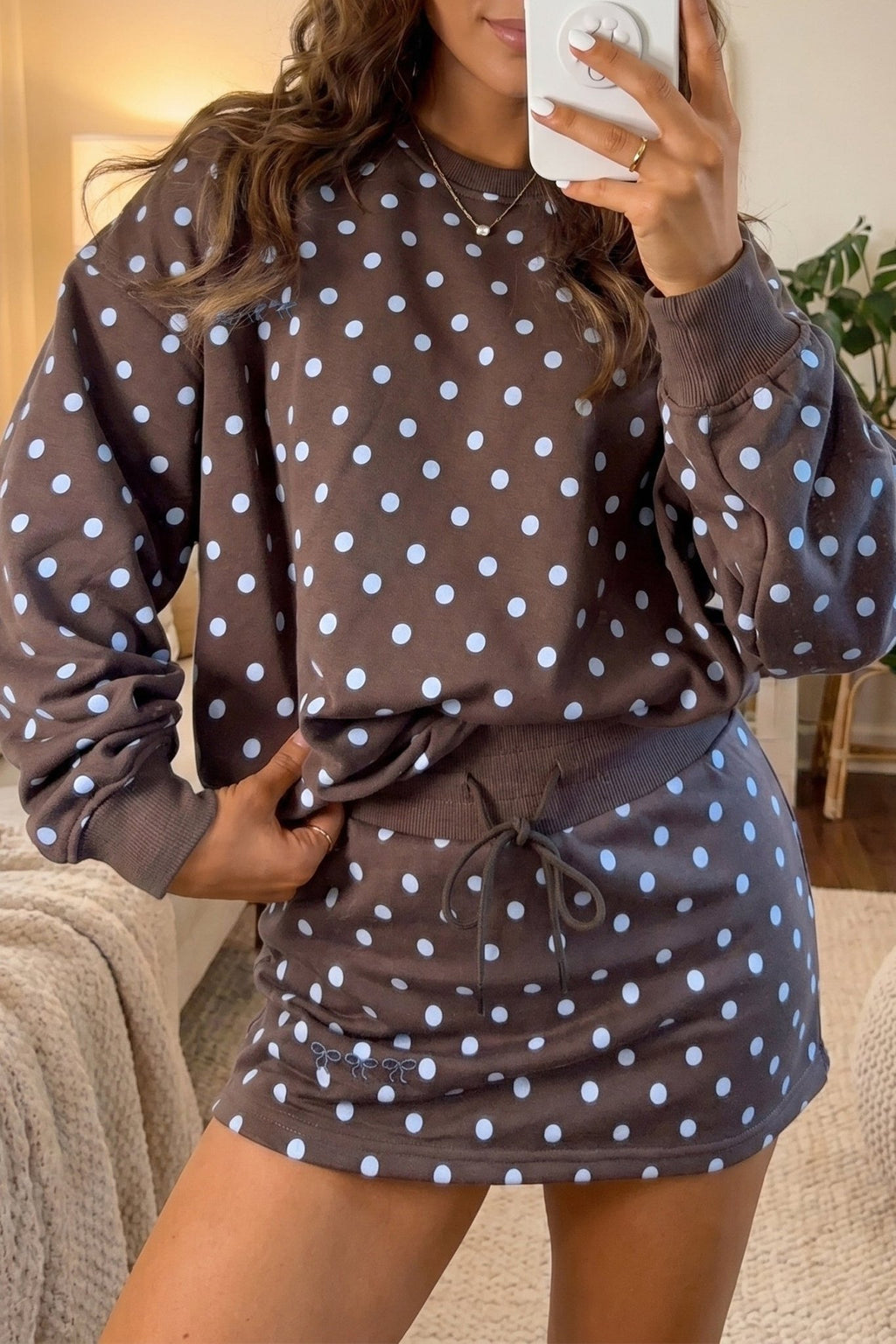Polka Dot Long Sleeve Pullover & Bow Skort Set - Rooted & Reckless Co.
