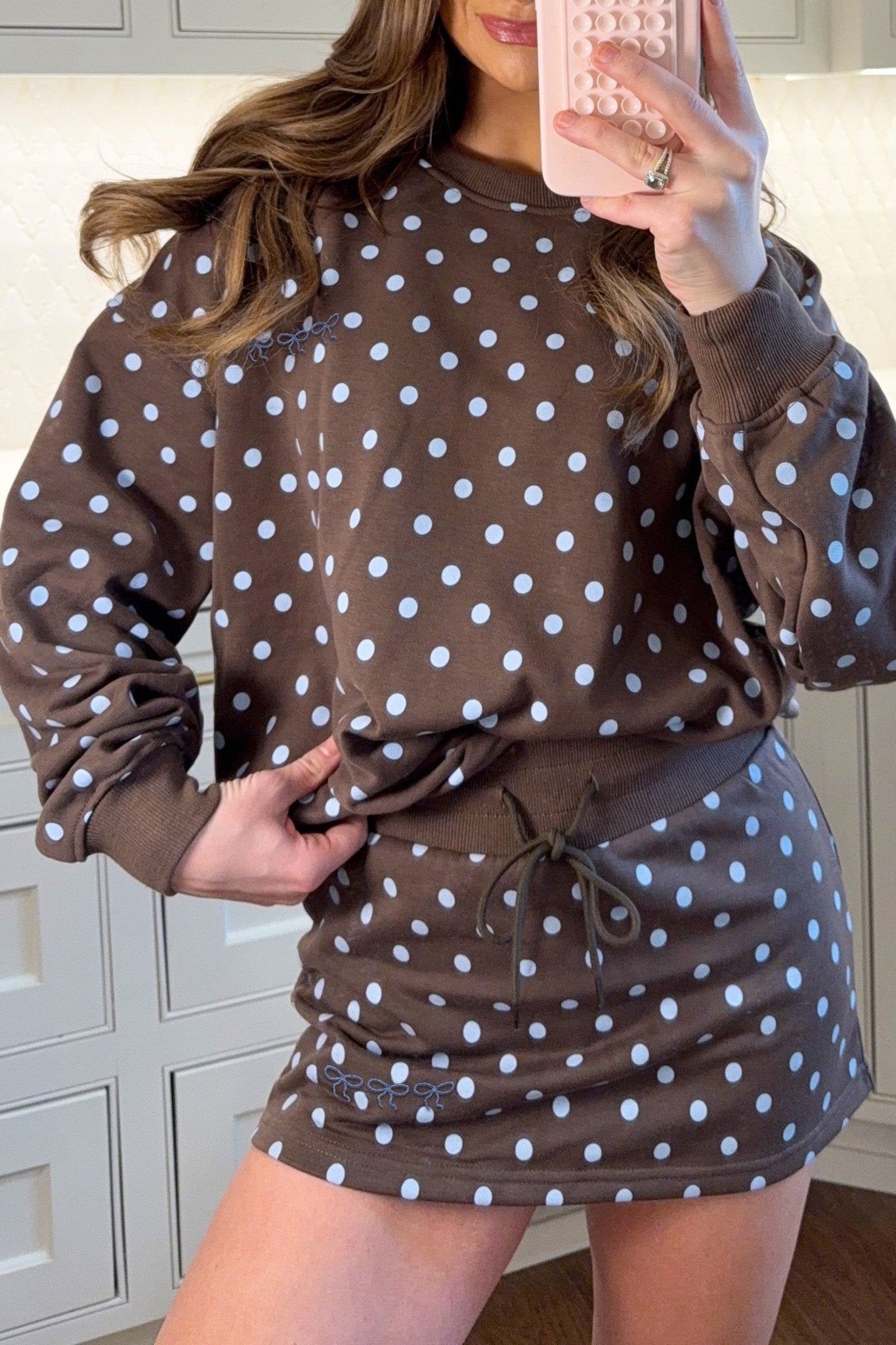 Polka Dot Long Sleeve Pullover & Bow Skort Set - Rooted & Reckless Co.