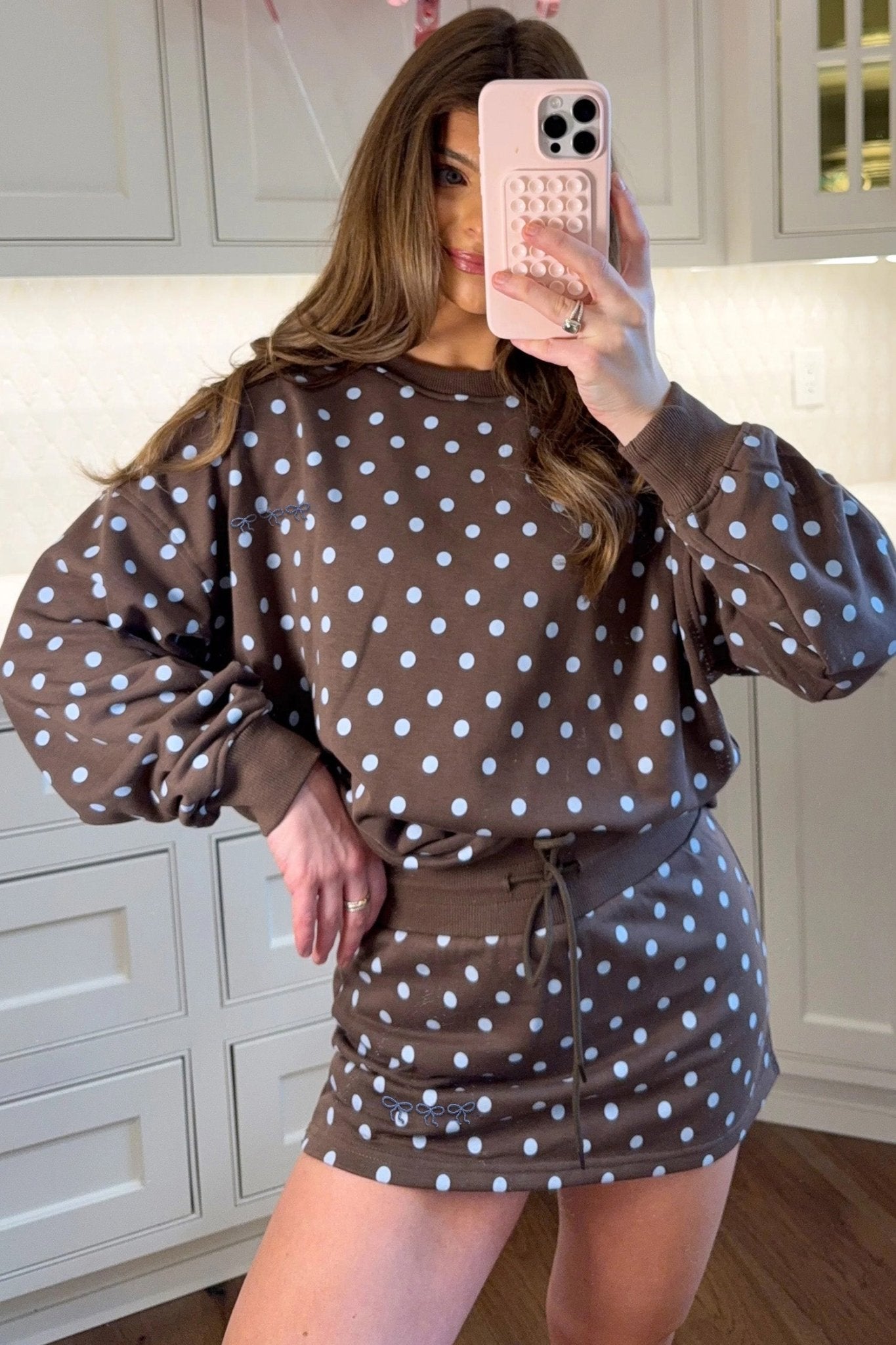 Polka Dot Long Sleeve Pullover & Bow Skort Set - Rooted & Reckless Co.