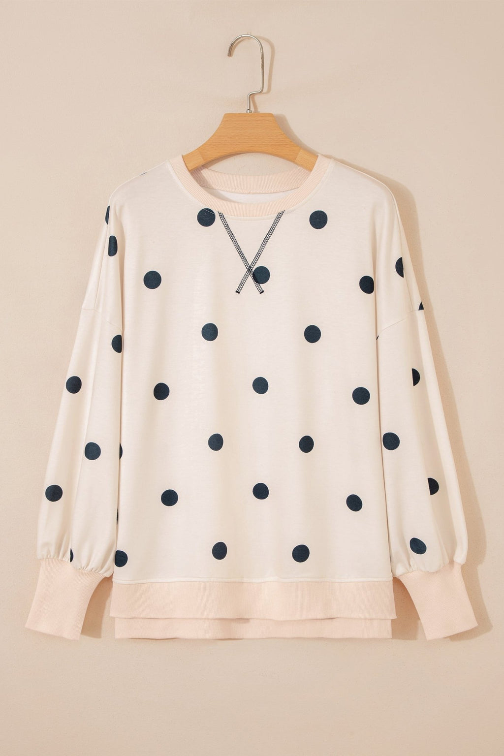 Polka Dot Long Sleeve Split Hem Sweatshirt - Rooted & Reckless Co.