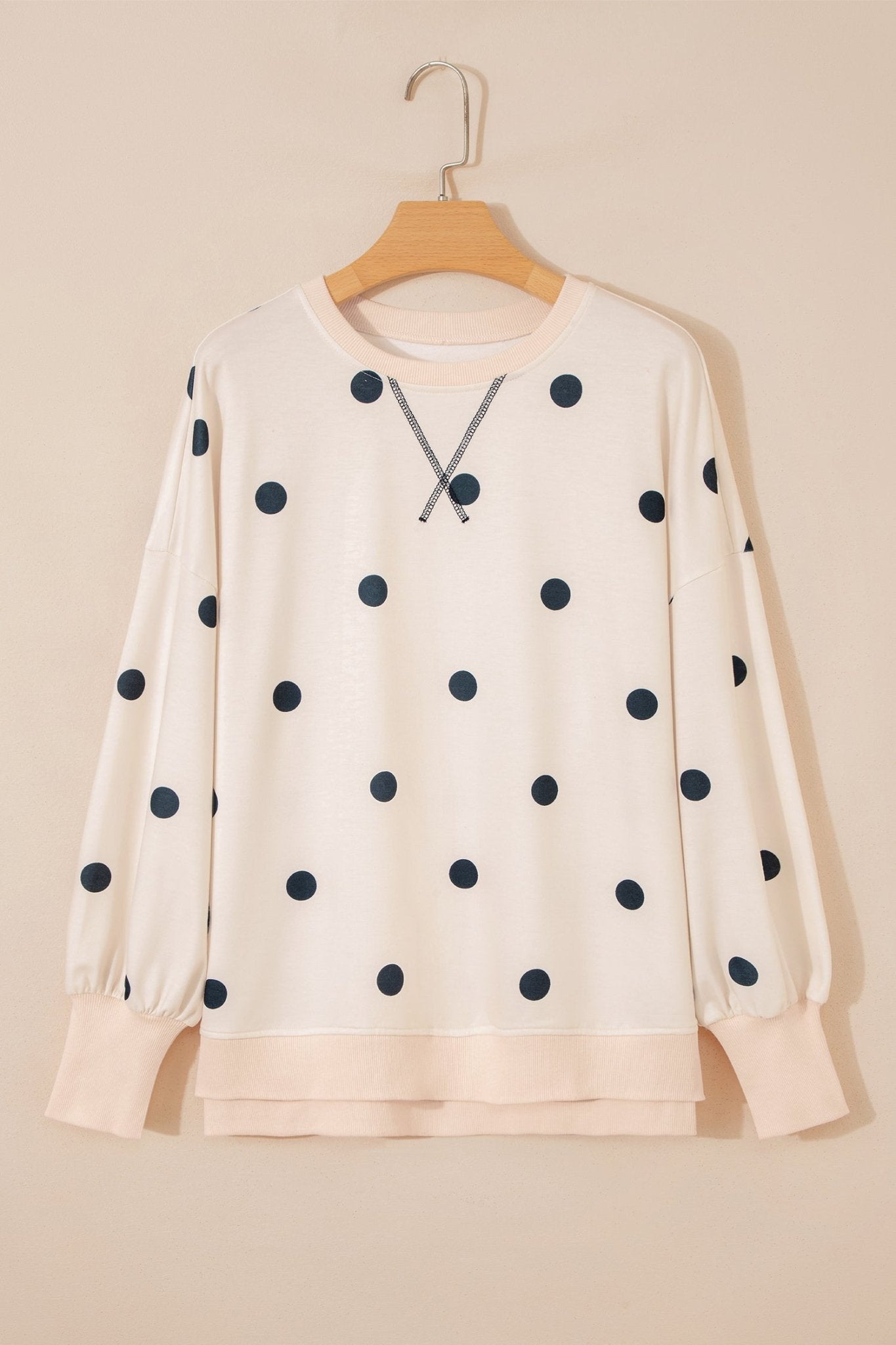 Polka Dot Long Sleeve Split Hem Sweatshirt - Rooted & Reckless Co.