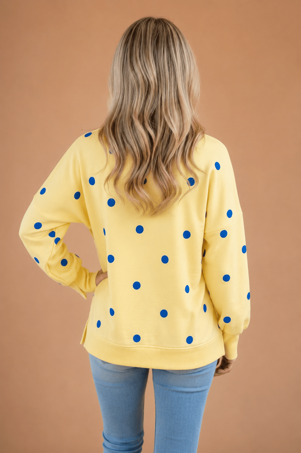 Polka Dot Long Sleeve Split Hem Sweatshirt - Rooted & Reckless Co.