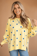 Polka Dot Long Sleeve Split Hem Sweatshirt - Rooted & Reckless Co.