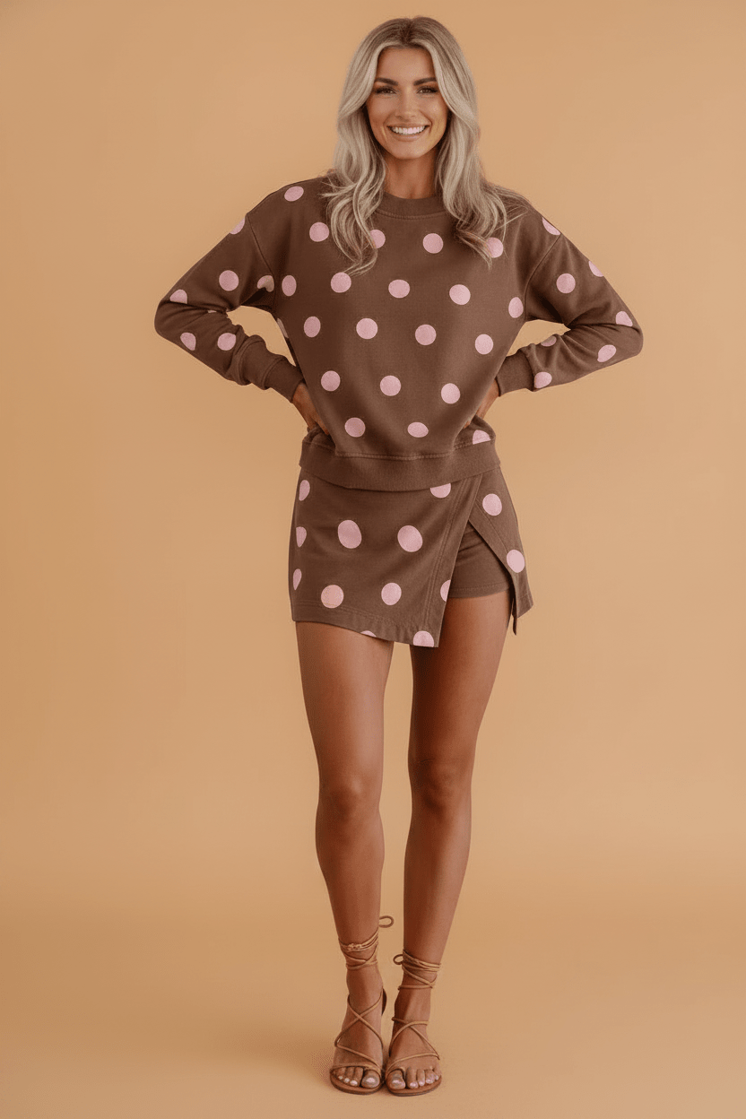 Polka Dot Long Sleeve Top and Mini Skort Set - Rooted & Reckless Co.