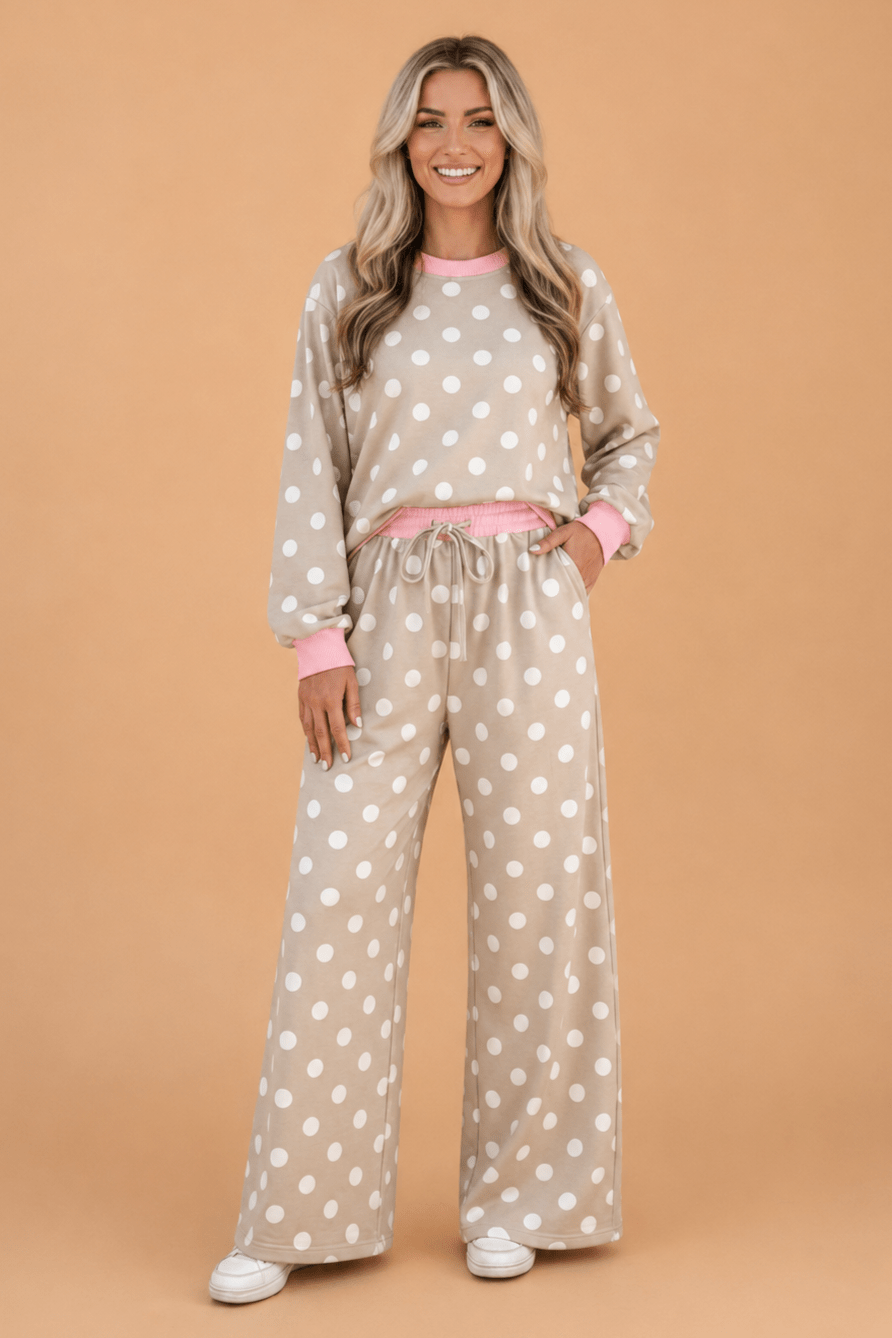 Polka Dot Long Sleeve Top & Drawstring Pants Set - Rooted & Reckless Co.