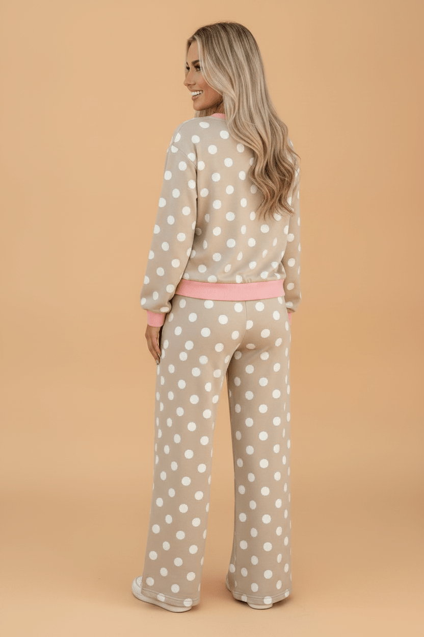 Polka Dot Long Sleeve Top & Drawstring Pants Set - Rooted & Reckless Co.