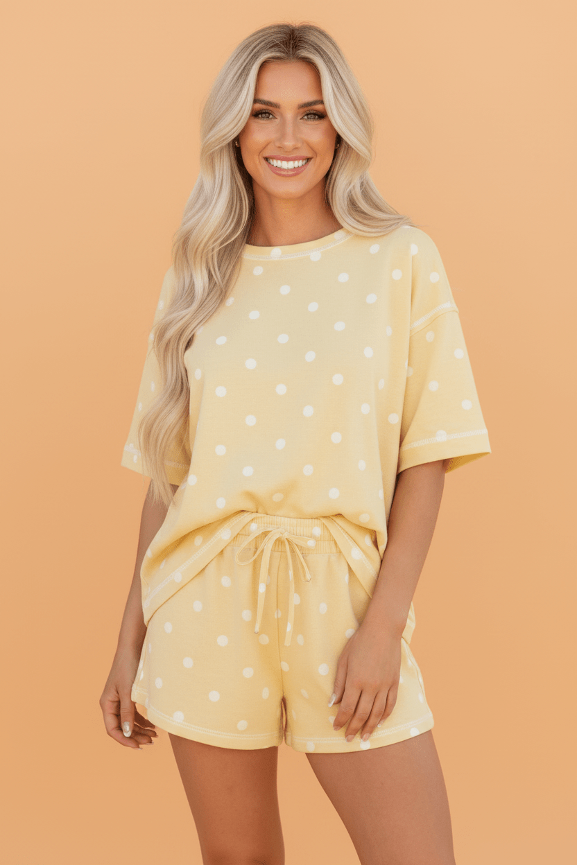 Polka Dot Loose Tee & Drawstring Shorts Set - Rooted & Reckless Co.