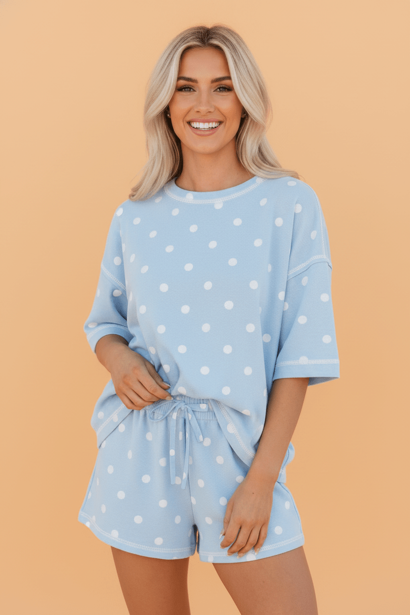 Polka Dot Loose Tee & Drawstring Shorts Set - Rooted & Reckless Co.