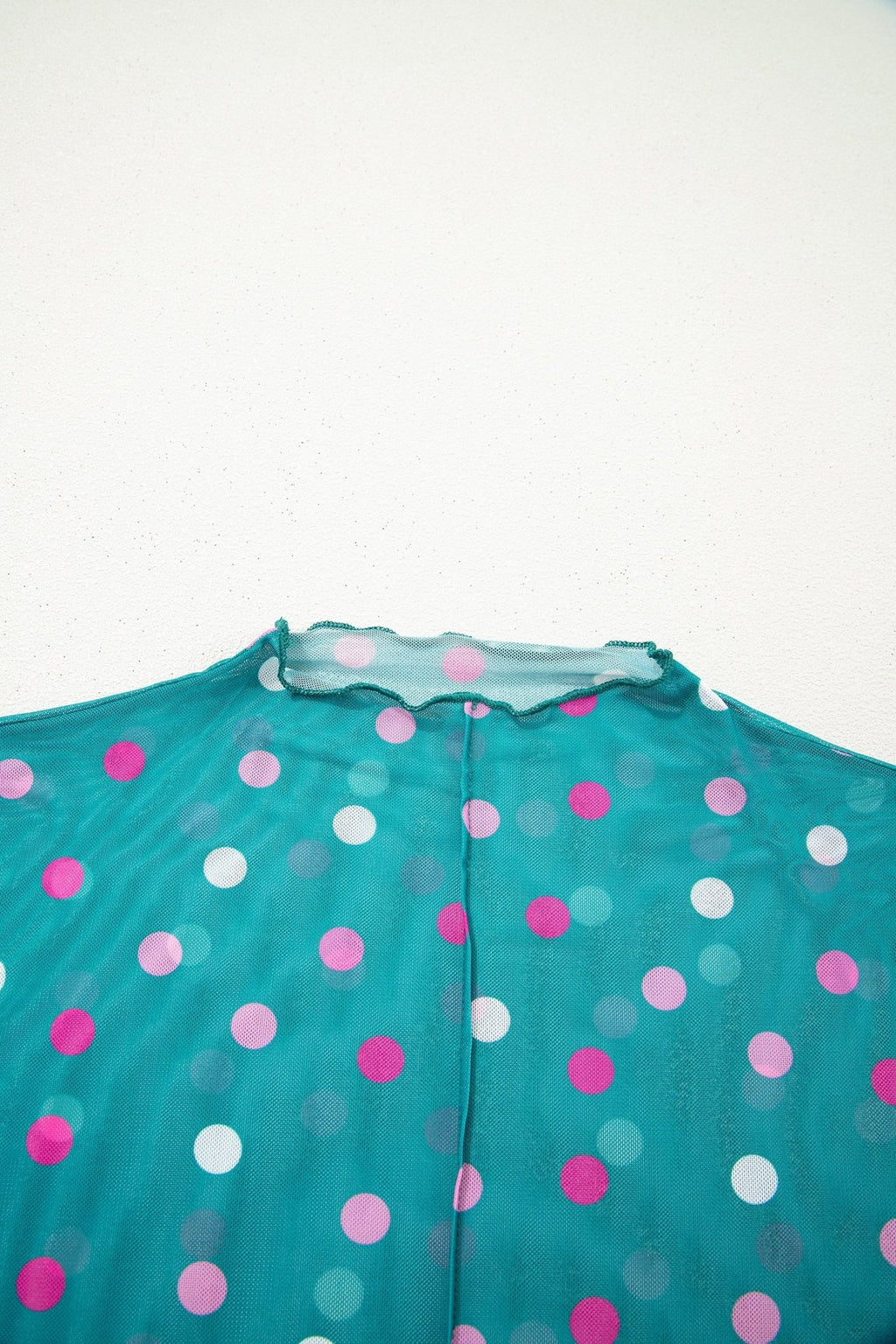 Polka Dot Mesh Bodycon Mock Neck Top - Rooted & Reckless Co.