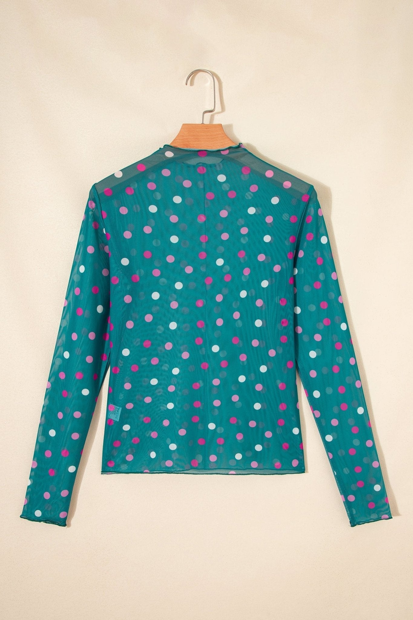 Polka Dot Mesh Bodycon Mock Neck Top - Rooted & Reckless Co.