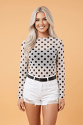 Polka Dot Mesh Long Sleeve Stand Neck Top - Rooted & Reckless Co.