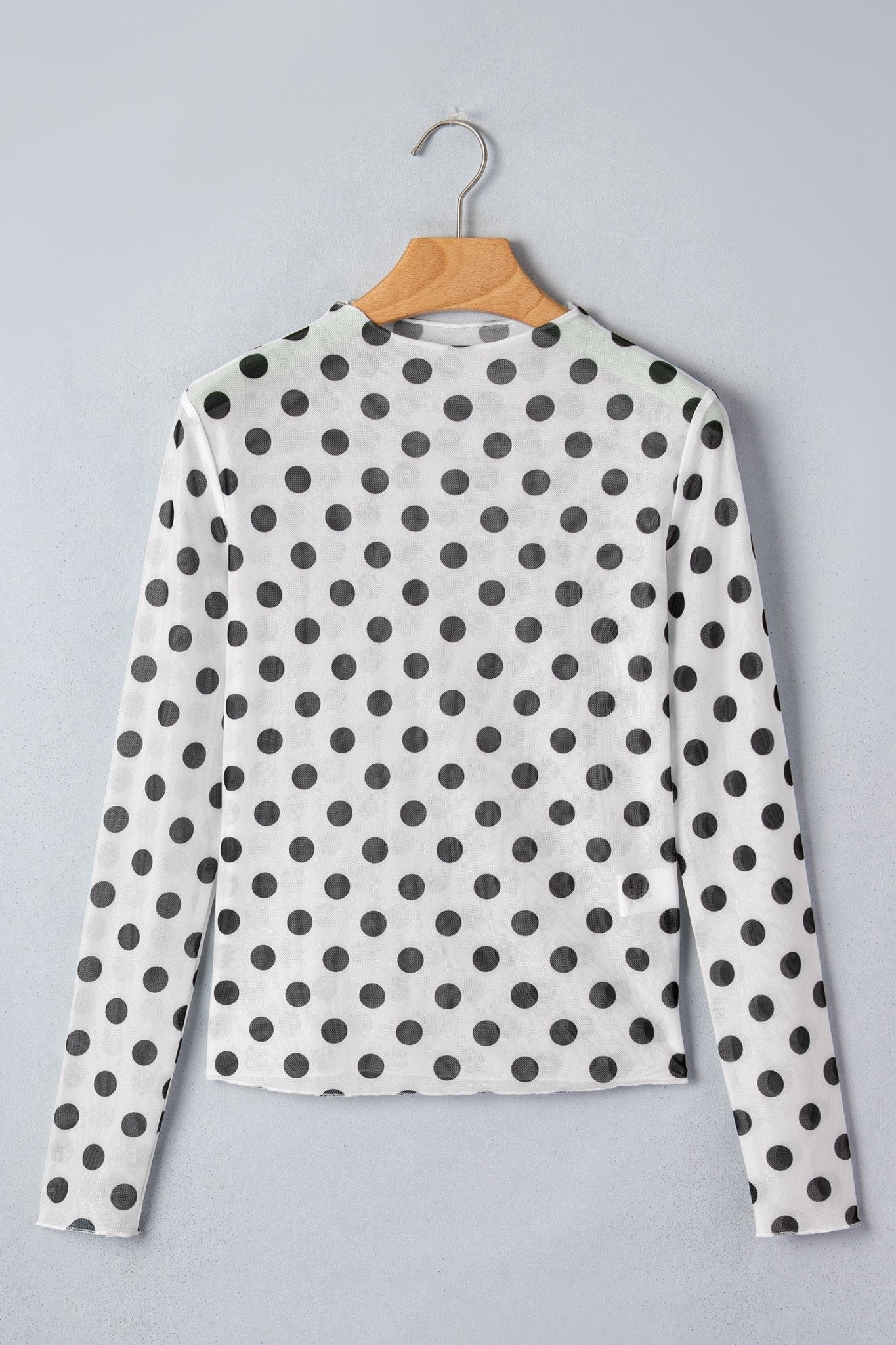 Polka Dot Mesh Long Sleeve Stand Neck Top - Rooted & Reckless Co.