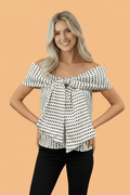 Polka Dot Off Shoulder Bow Knot Sleeve Blouse - Rooted & Reckless Co.
