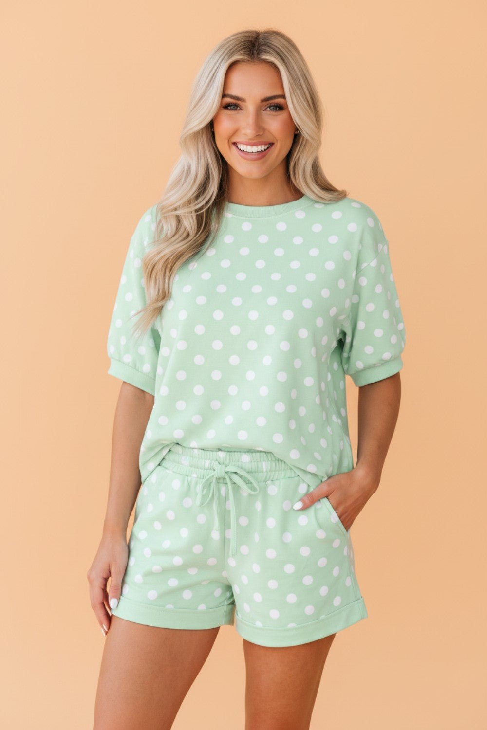 Polka Dot Oversized Top & Drawstring Shorts Set - Rooted & Reckless Co.