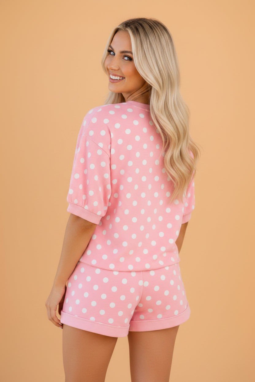 Polka Dot Oversized Top & Drawstring Shorts Set - Rooted & Reckless Co.