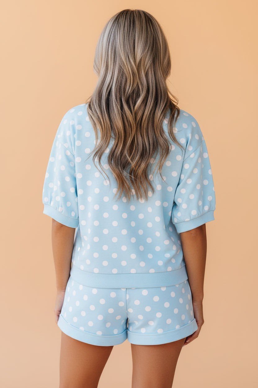 Polka Dot Oversized Top & Drawstring Shorts Set - Rooted & Reckless Co.
