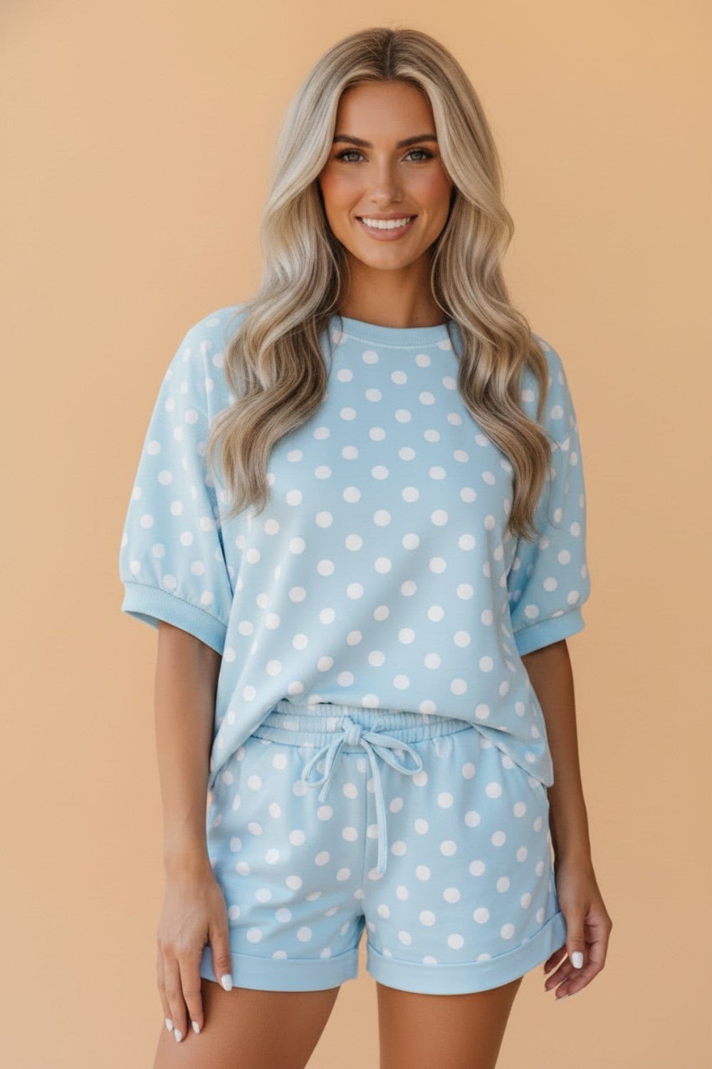 Polka Dot Oversized Top & Drawstring Shorts Set - Rooted & Reckless Co.
