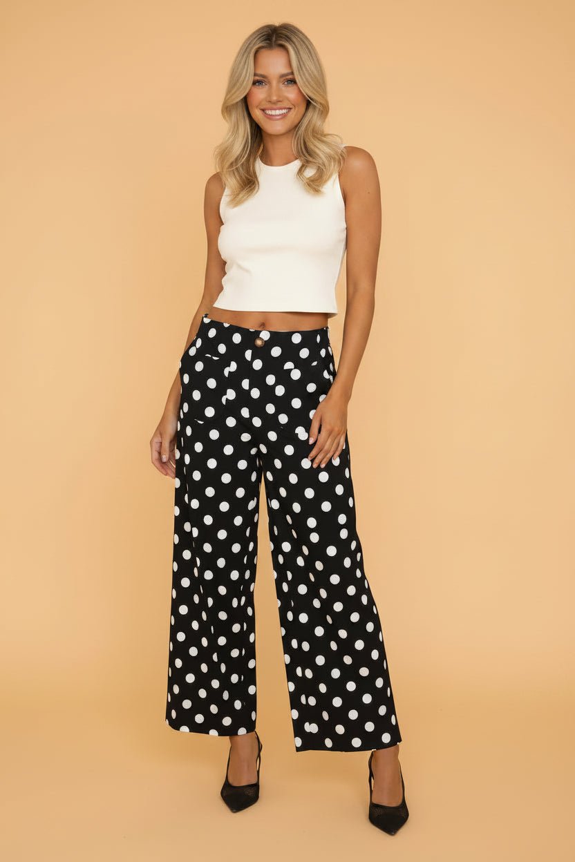 Polka Dot Patch Pocket Straight Leg Pants - Rooted & Reckless Co.