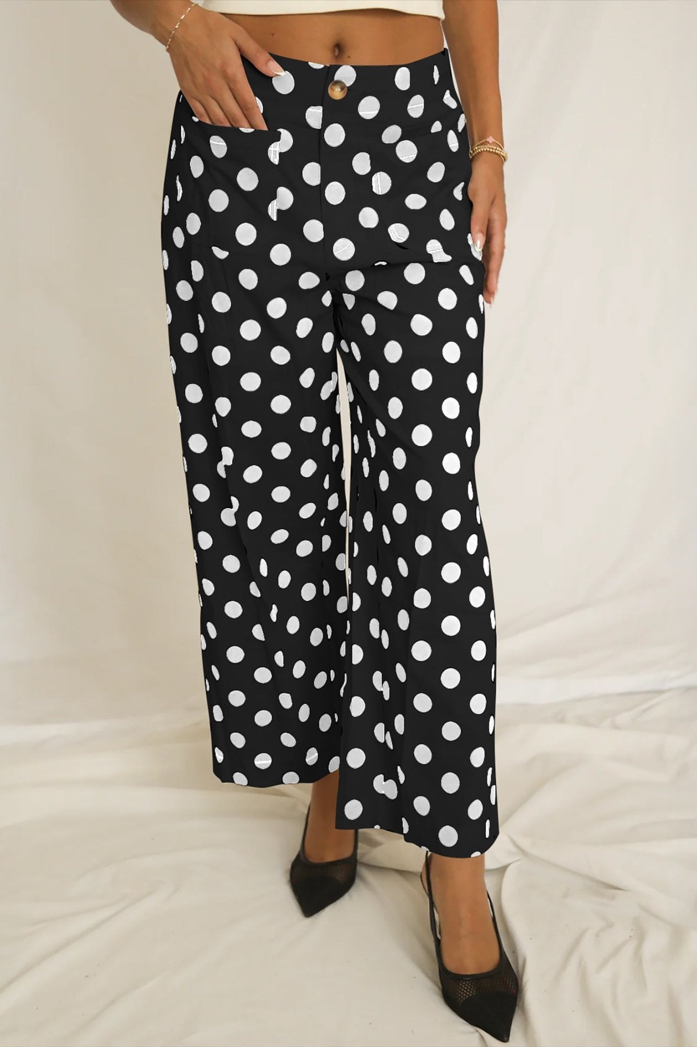 Polka Dot Patch Pocket Straight Leg Pants - Rooted & Reckless Co.