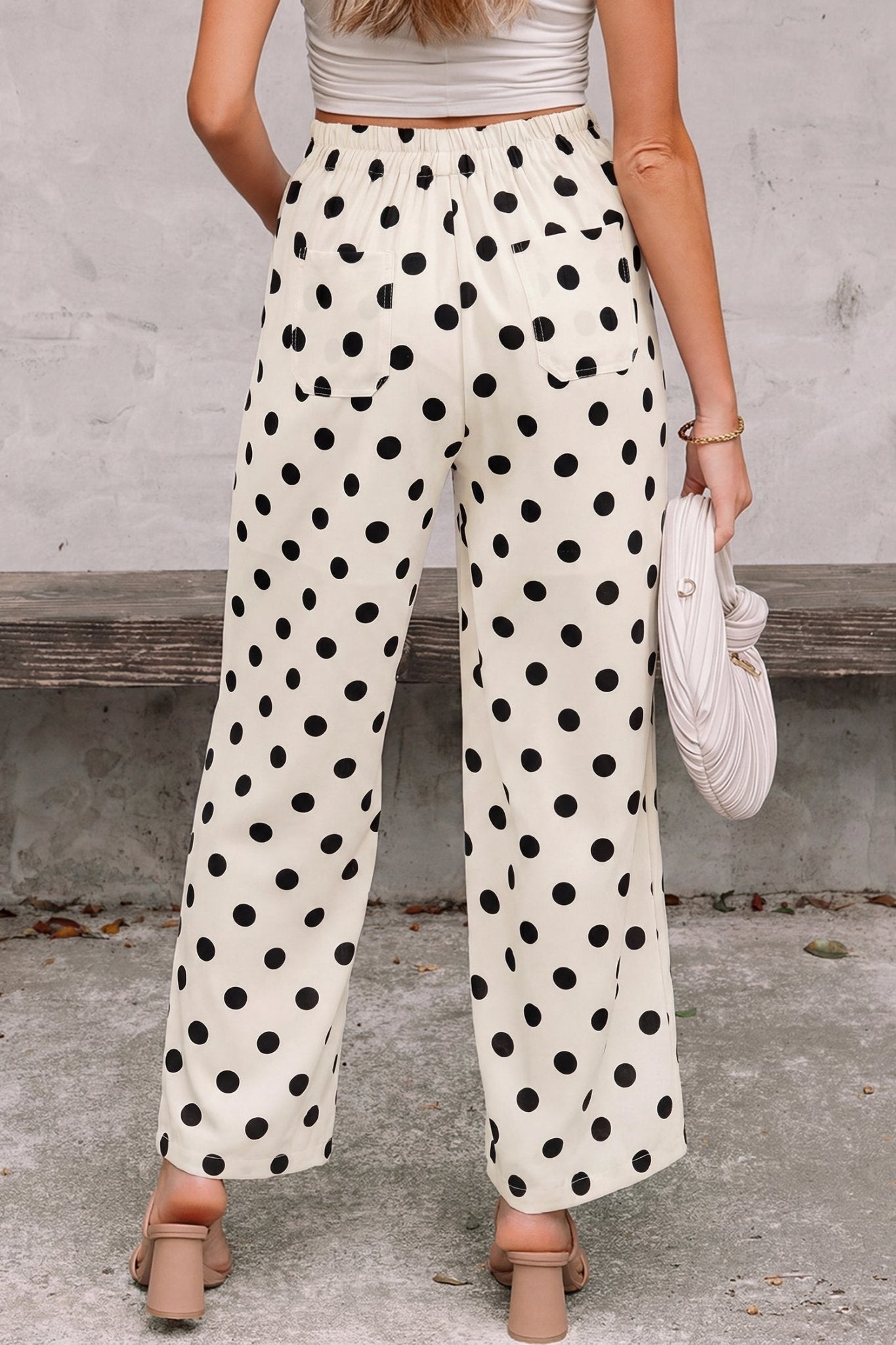 Polka Dot Patch Pocket Wide Leg Pants - Rooted & Reckless Co.