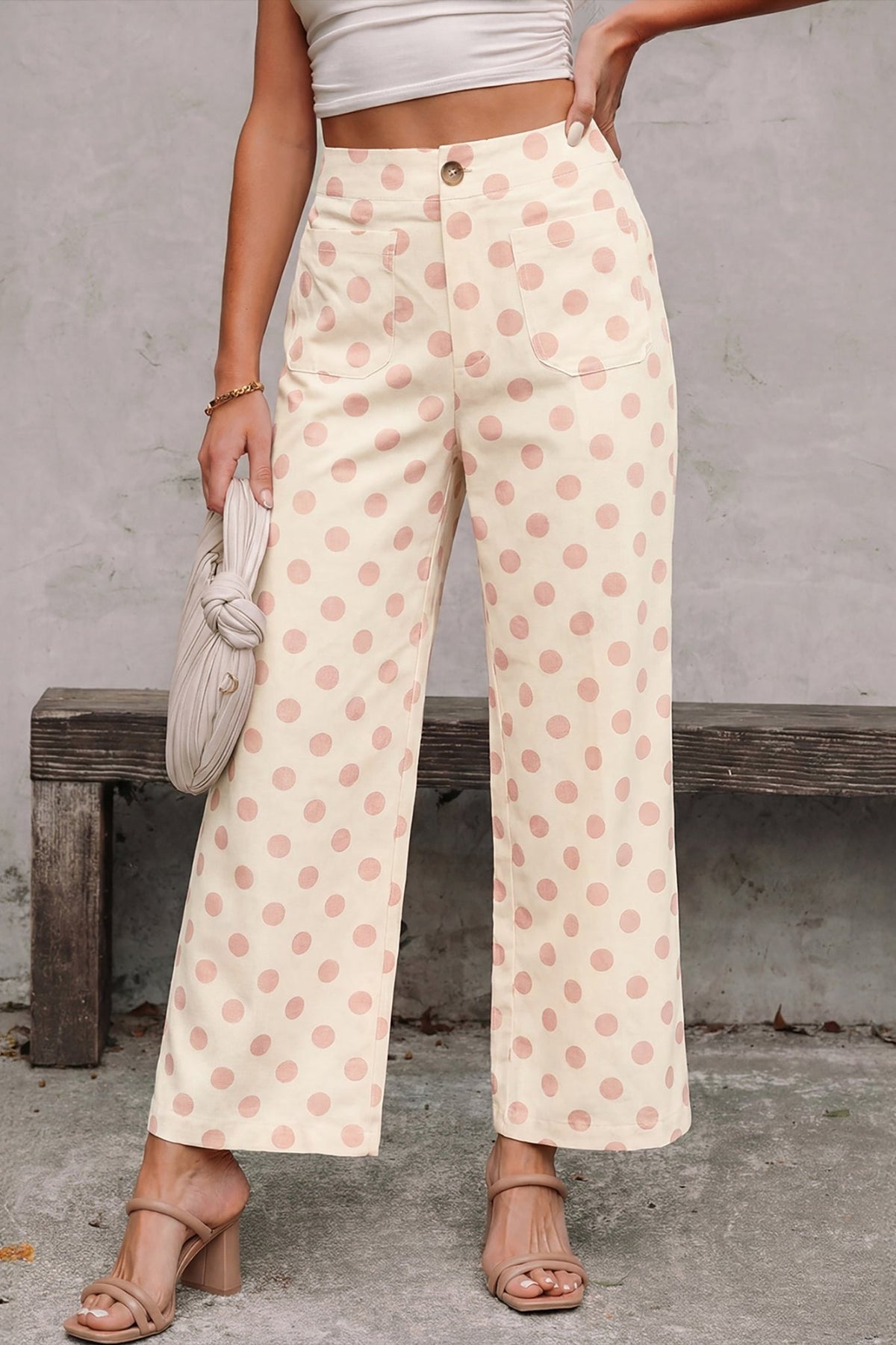 Polka Dot Patch Pocket Wide Leg Pants - Rooted & Reckless Co.