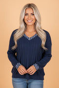Polka Dot Patchwork Bow Tie V-Neck Top - Rooted & Reckless Co.