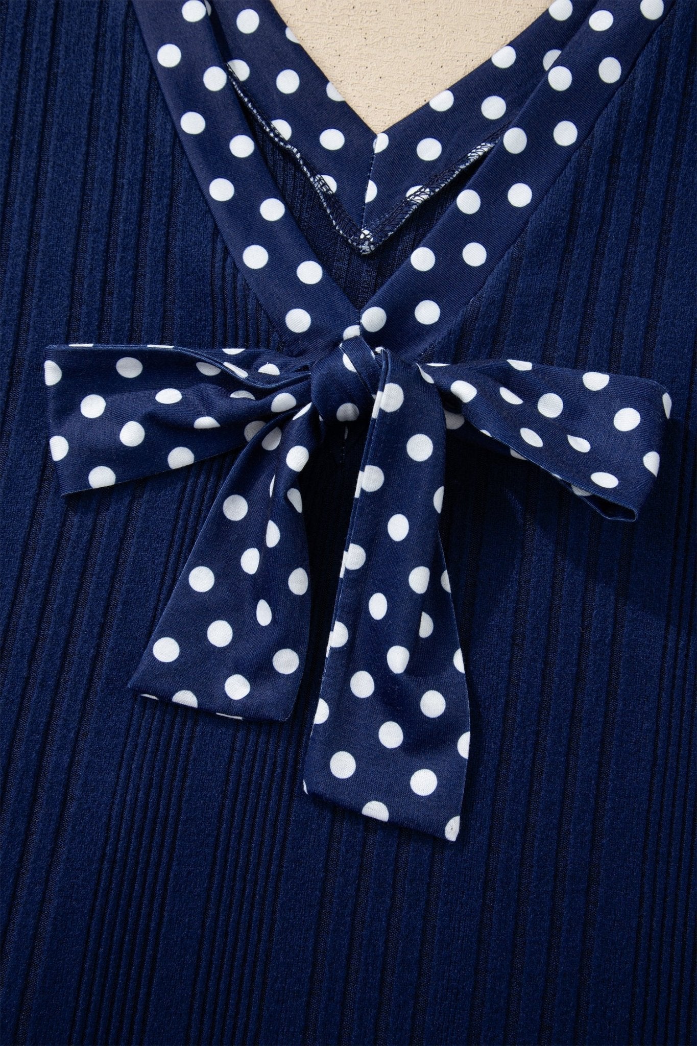 Polka Dot Patchwork Bow Tie V-Neck Top - Rooted & Reckless Co.