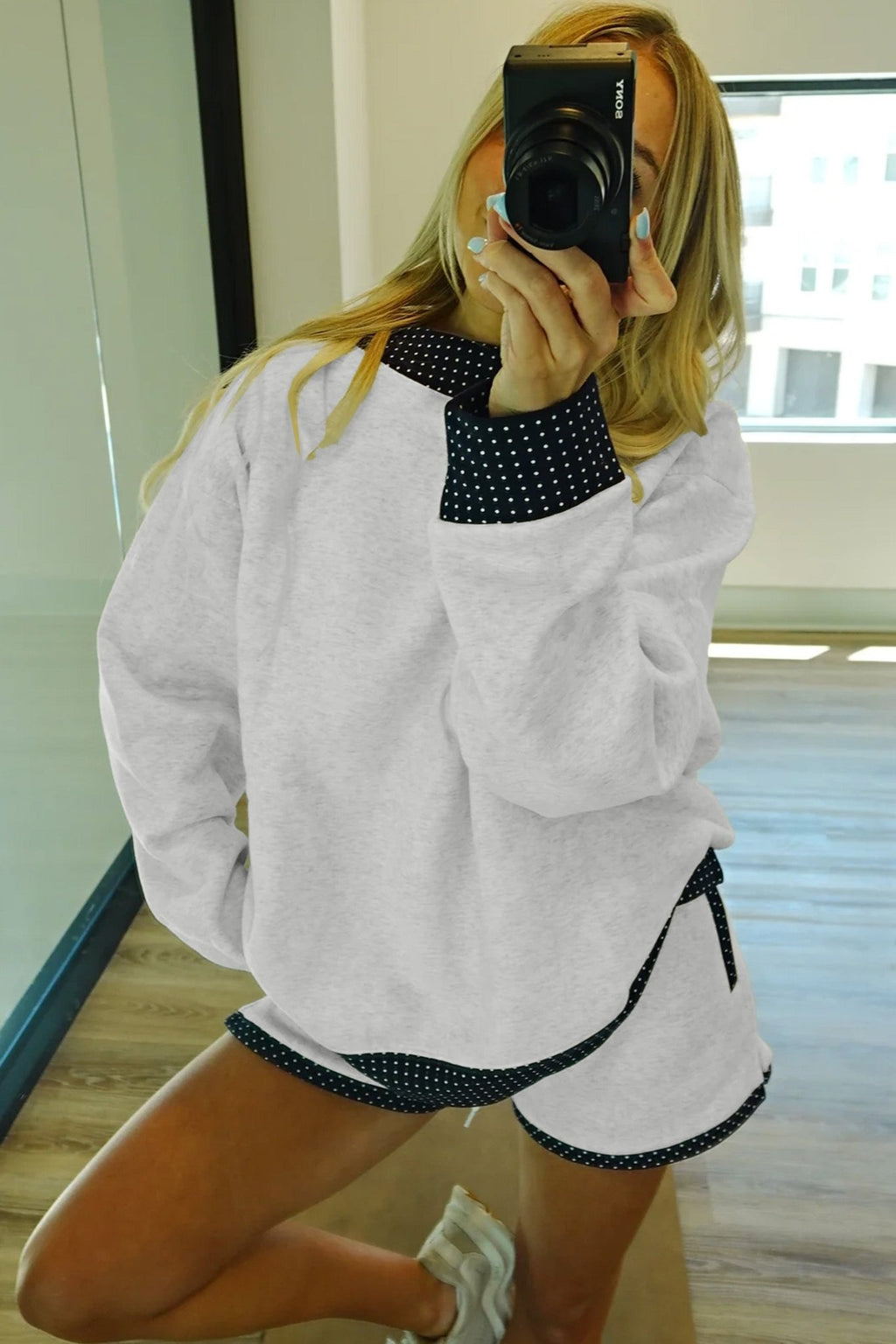 Polka Dot Patchwork Sweatshirt & Shorts Set - Rooted & Reckless Co.