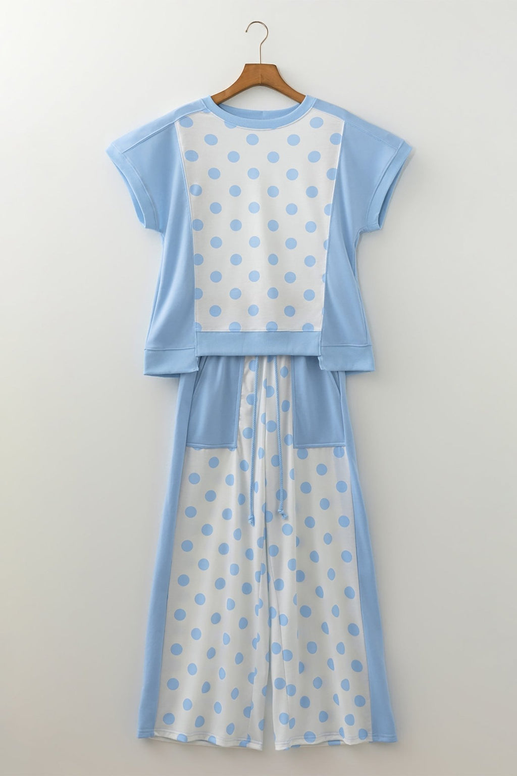 Polka Dot Patchwork Top & Wide Leg Pants Set - Rooted & Reckless Co.