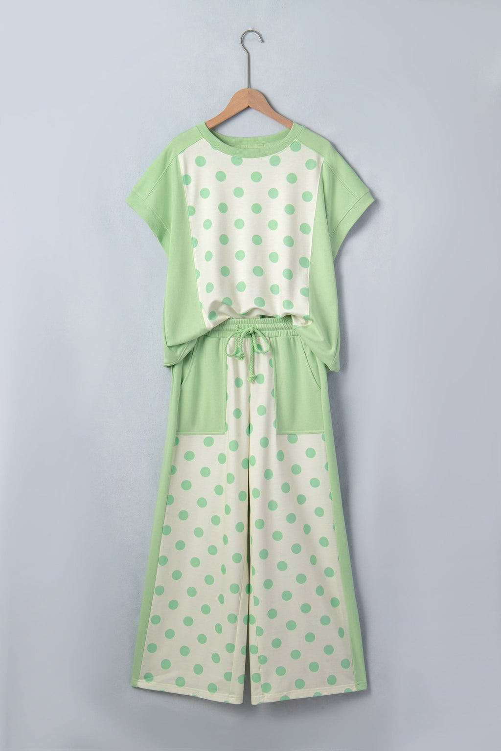 Polka Dot Patchwork Top & Wide Leg Pants Set - Rooted & Reckless Co.