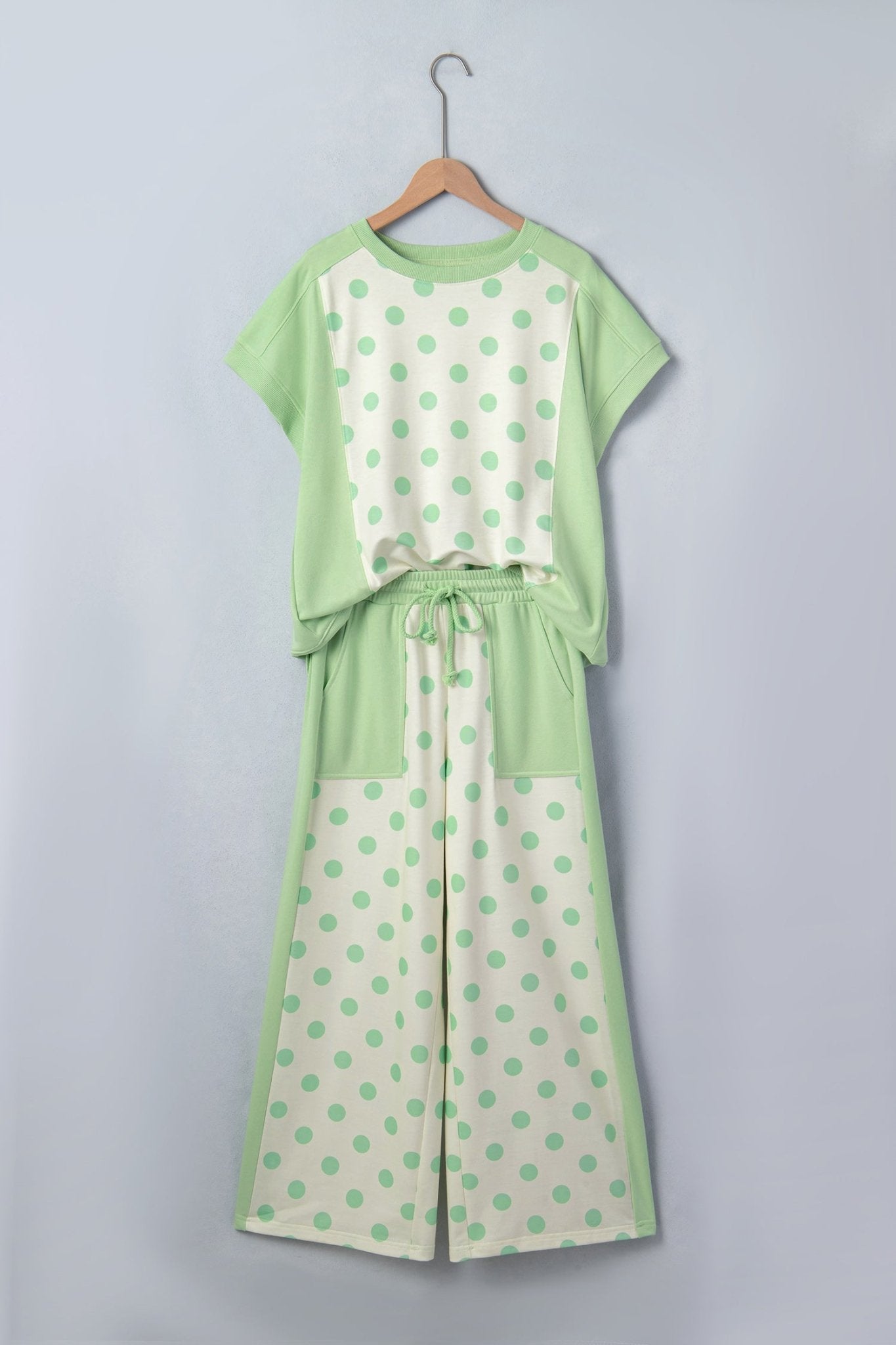 Polka Dot Patchwork Top & Wide Leg Pants Set - Rooted & Reckless Co.