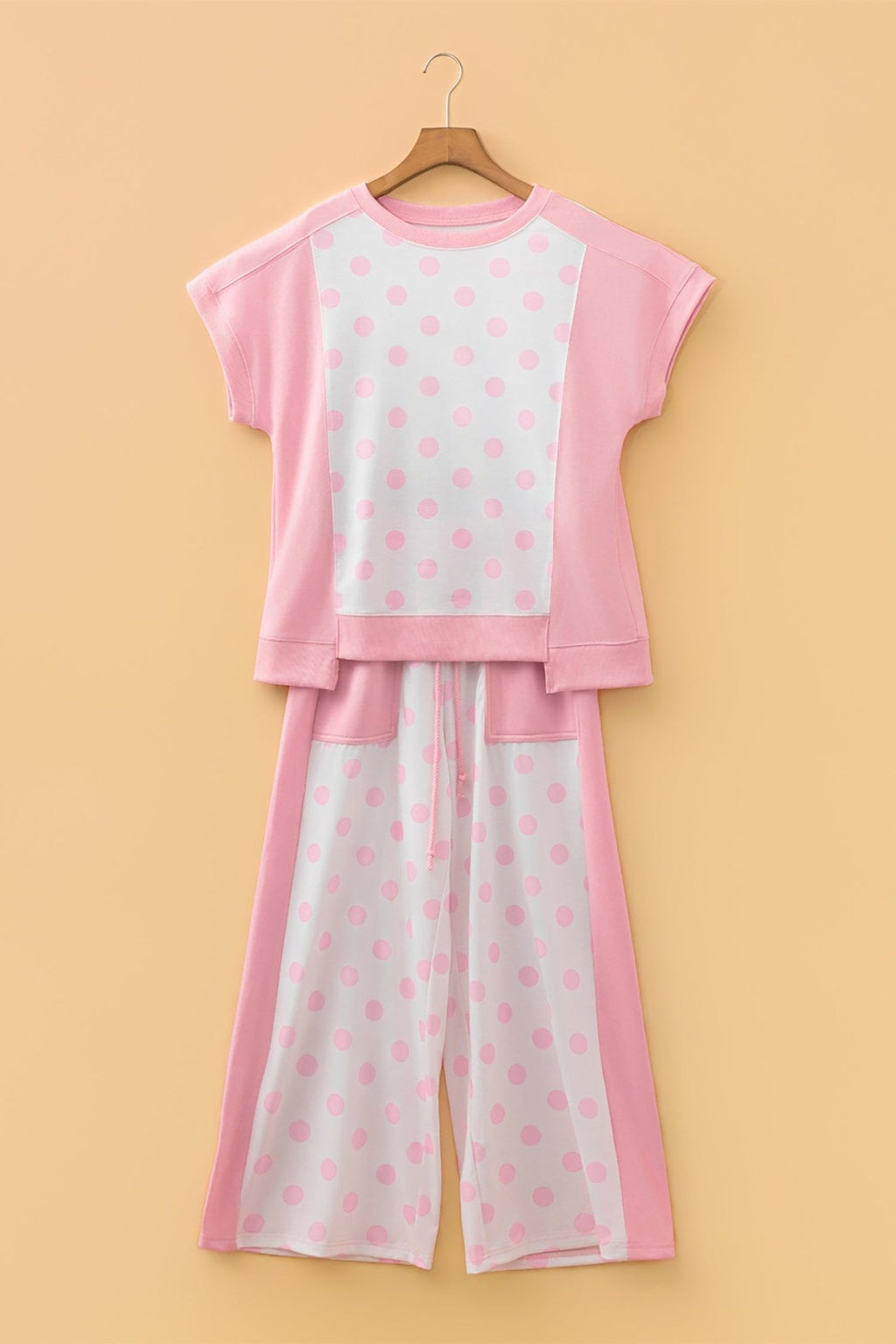 Polka Dot Patchwork Top & Wide Leg Pants Set - Rooted & Reckless Co.