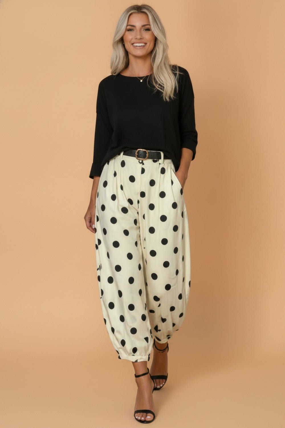 Polka Dot Pleated High Waist Harem Pants - Rooted & Reckless Co.