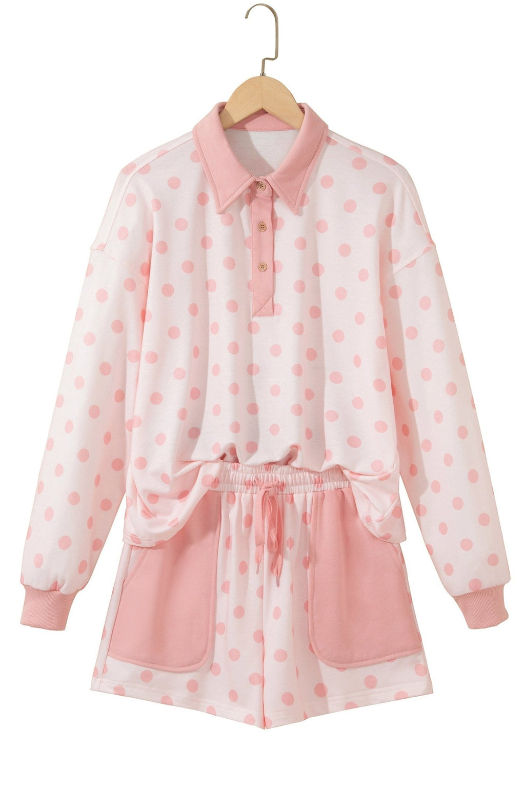 Polka Dot Polo Pullover & Elastic Waist Shorts Set - Rooted & Reckless Co.