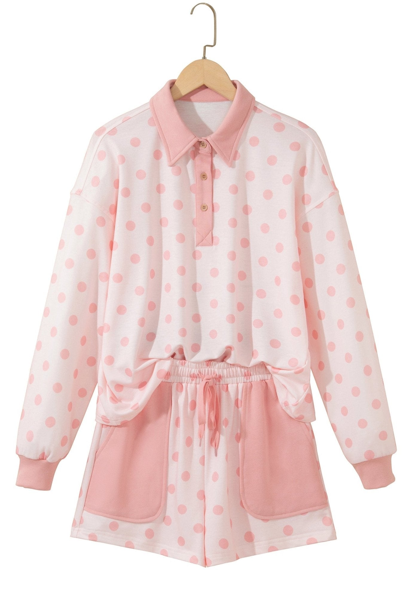 Polka Dot Polo Pullover & Elastic Waist Shorts Set - Rooted & Reckless Co.