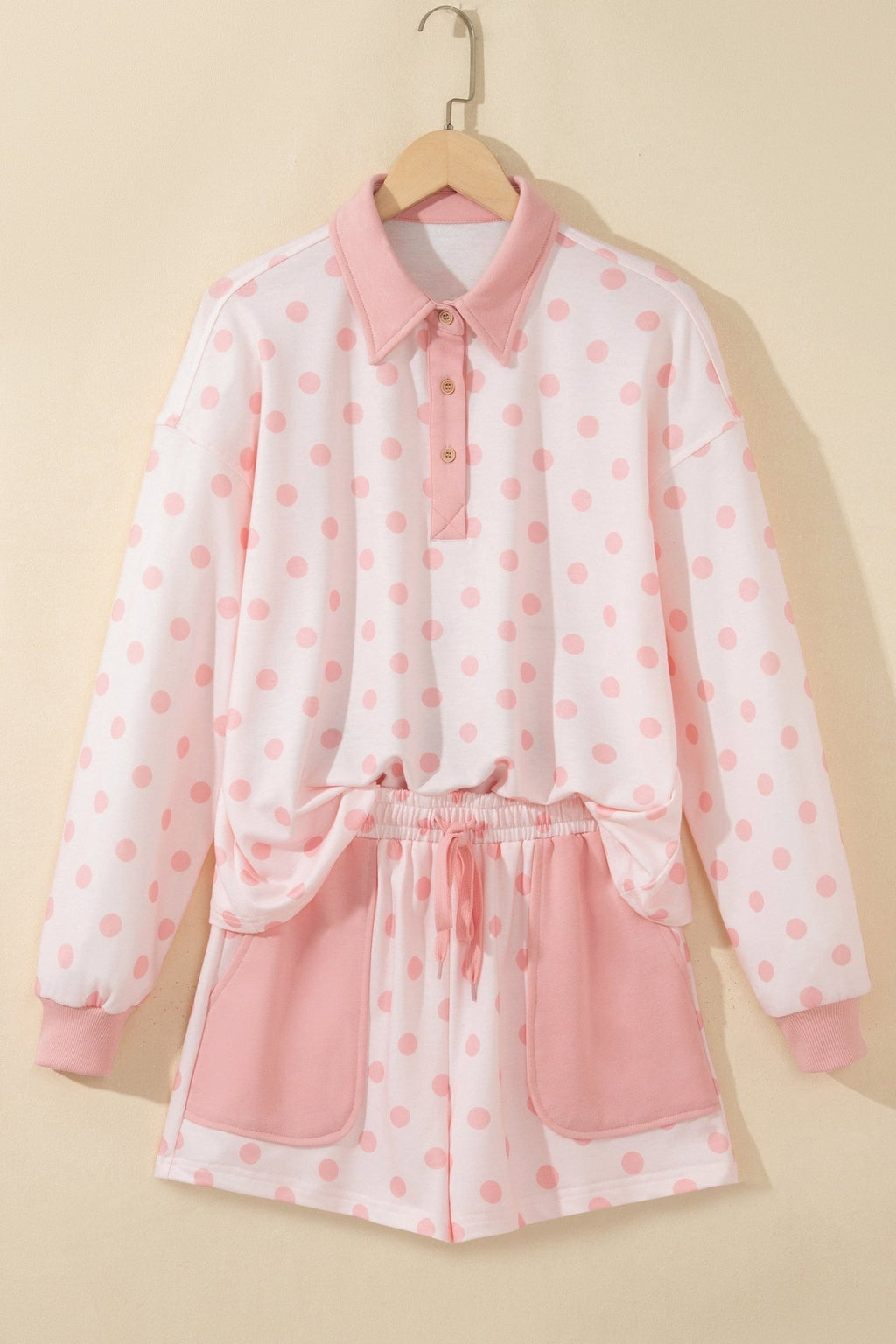 Polka Dot Polo Pullover & Elastic Waist Shorts Set - Rooted & Reckless Co.