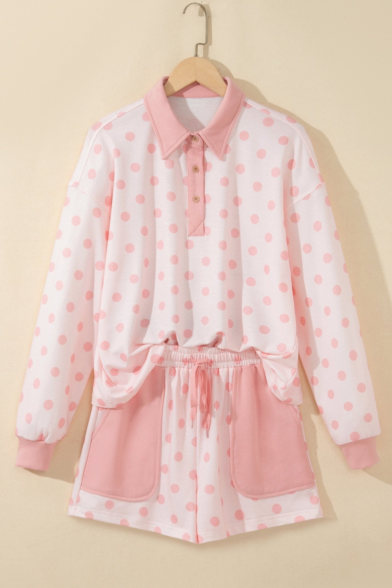 Polka Dot Polo Pullover & Elastic Waist Shorts Set - Rooted & Reckless Co.