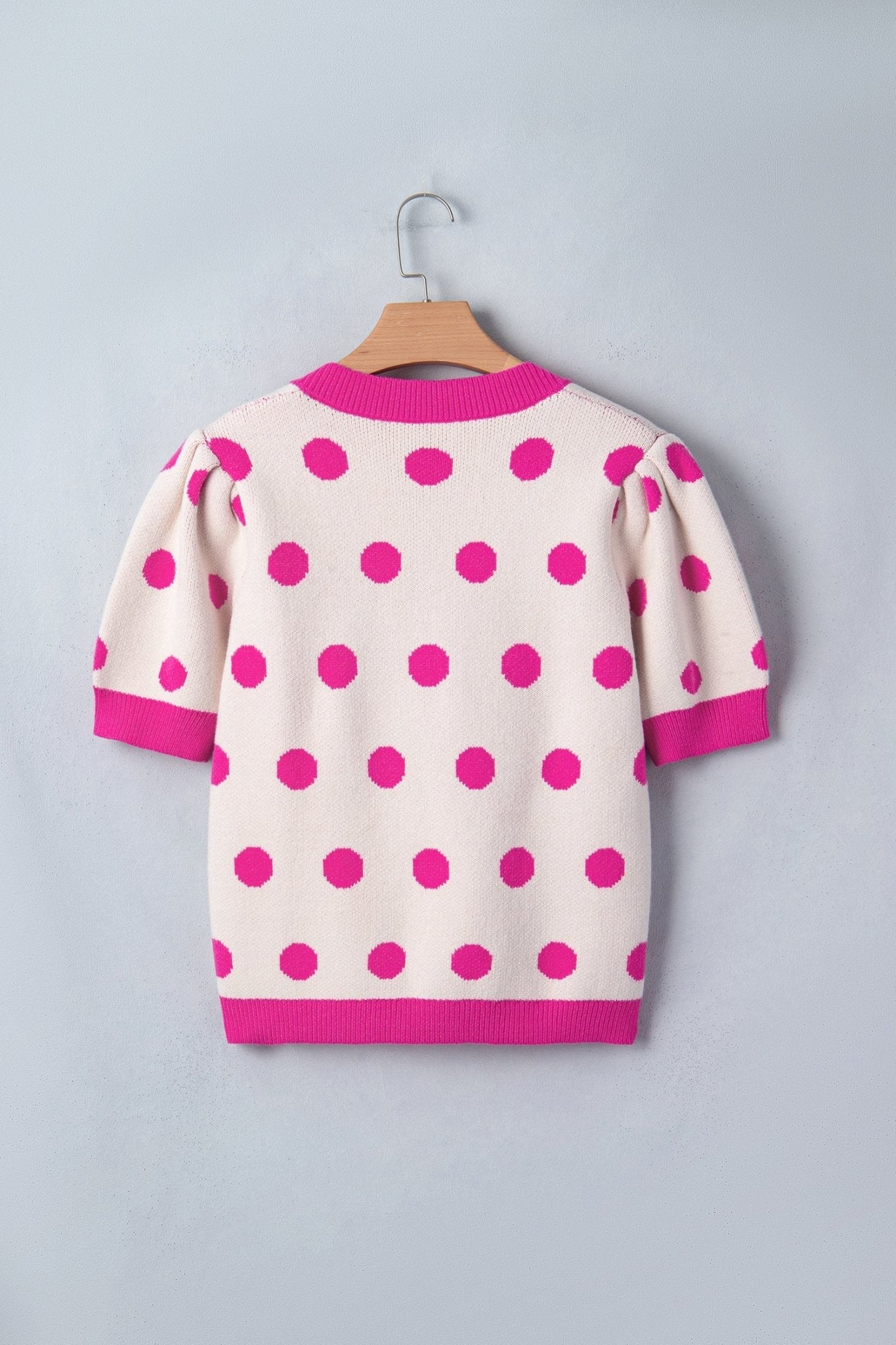 Polka Dot Puff Short Sleeve Sweater Top - Rooted & Reckless Co.