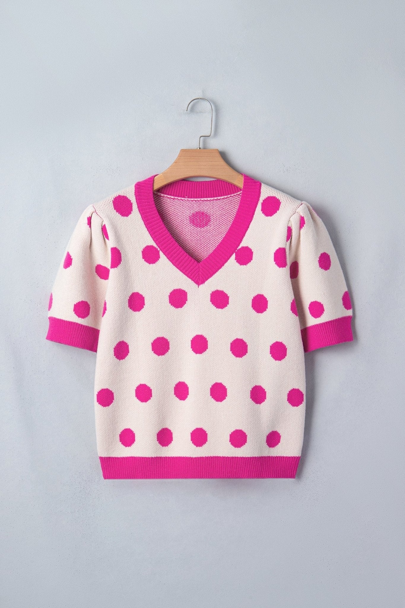 Polka Dot Puff Short Sleeve Sweater Top - Rooted & Reckless Co.