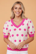 Polka Dot Puff Short Sleeve Sweater Top - Rooted & Reckless Co.