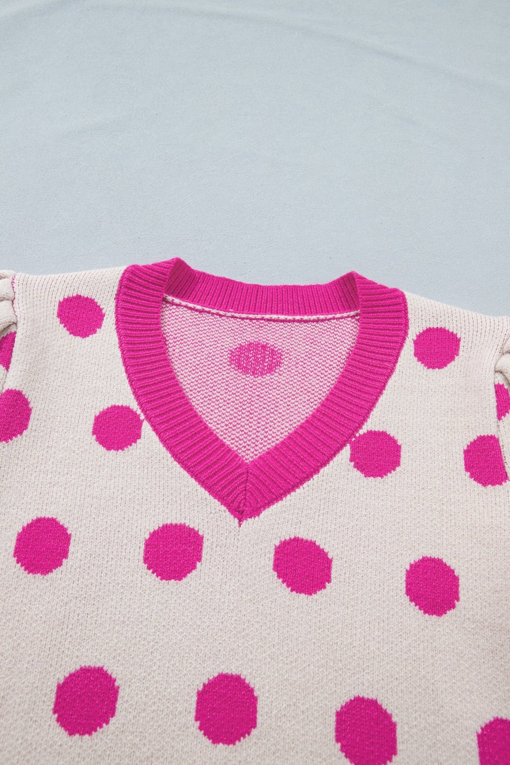 Polka Dot Puff Short Sleeve Sweater Top - Rooted & Reckless Co.